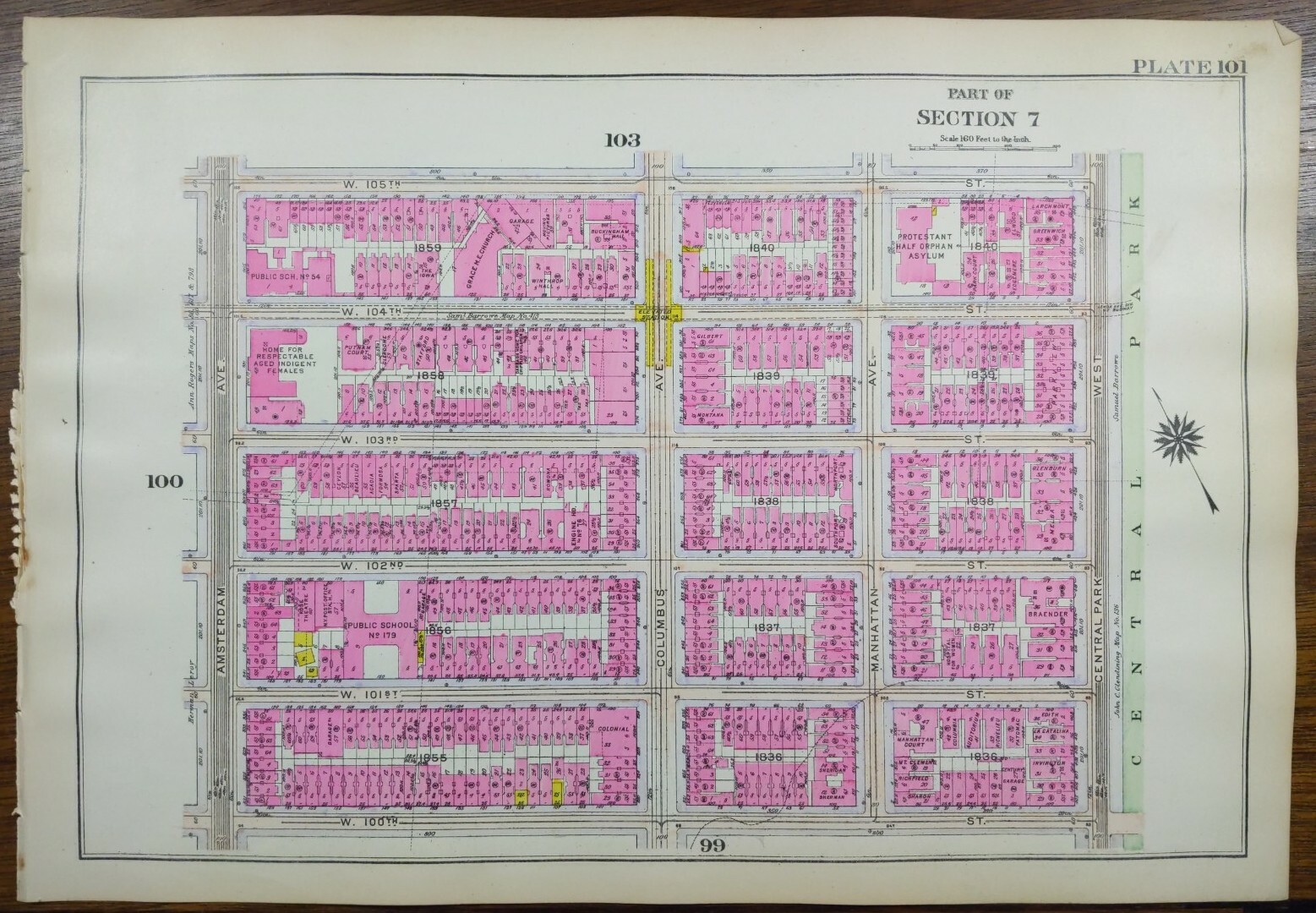 1916 MANHATTAN VALLEY Map NEW YORK CITY NY ~ Old Antique Original 16