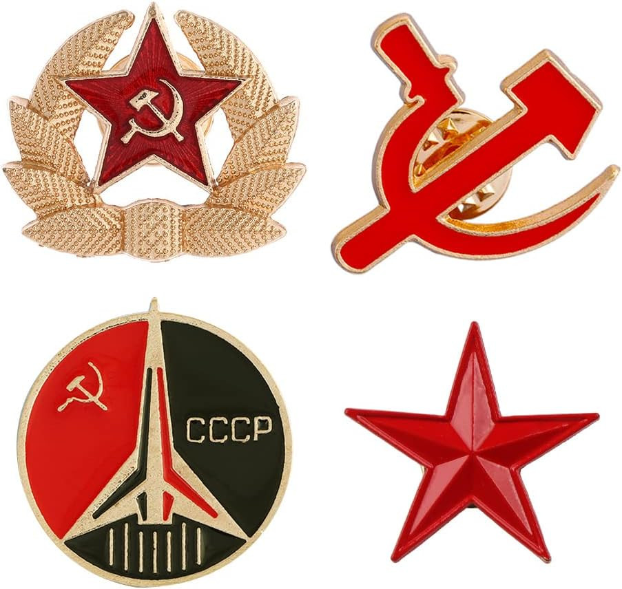 4 PCS Red Star Hammer Sickle Enamel Pin Retro USSR Symbol Brooch Soviet Union Ma 4 PCS Red Star Hammer Sickle Enamel Pin Retro USSR Symbol Brooch Soviet Union Ma