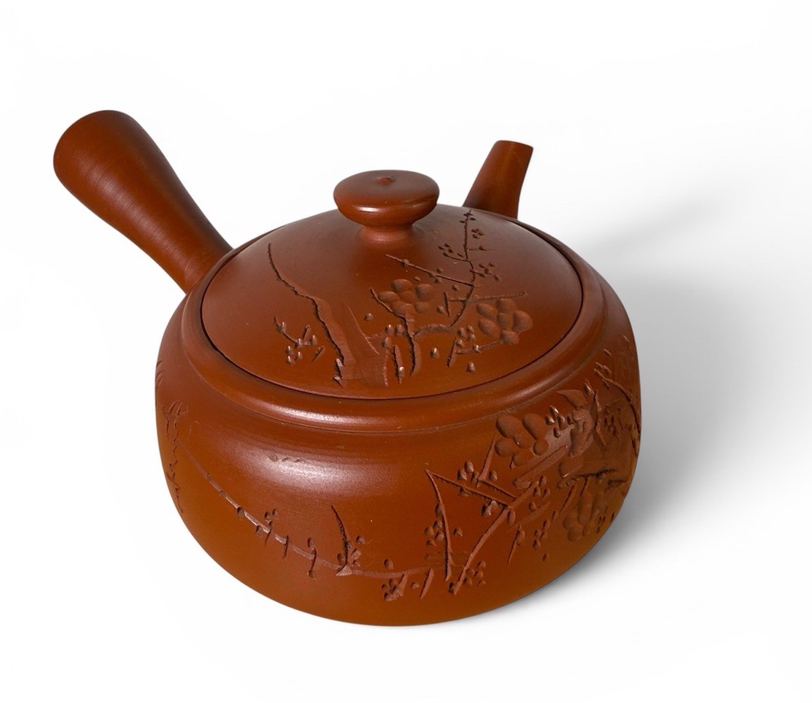 Vintage Japanese Tokoname Ware Kyusu Teapot Shudei Clay Carved Signed