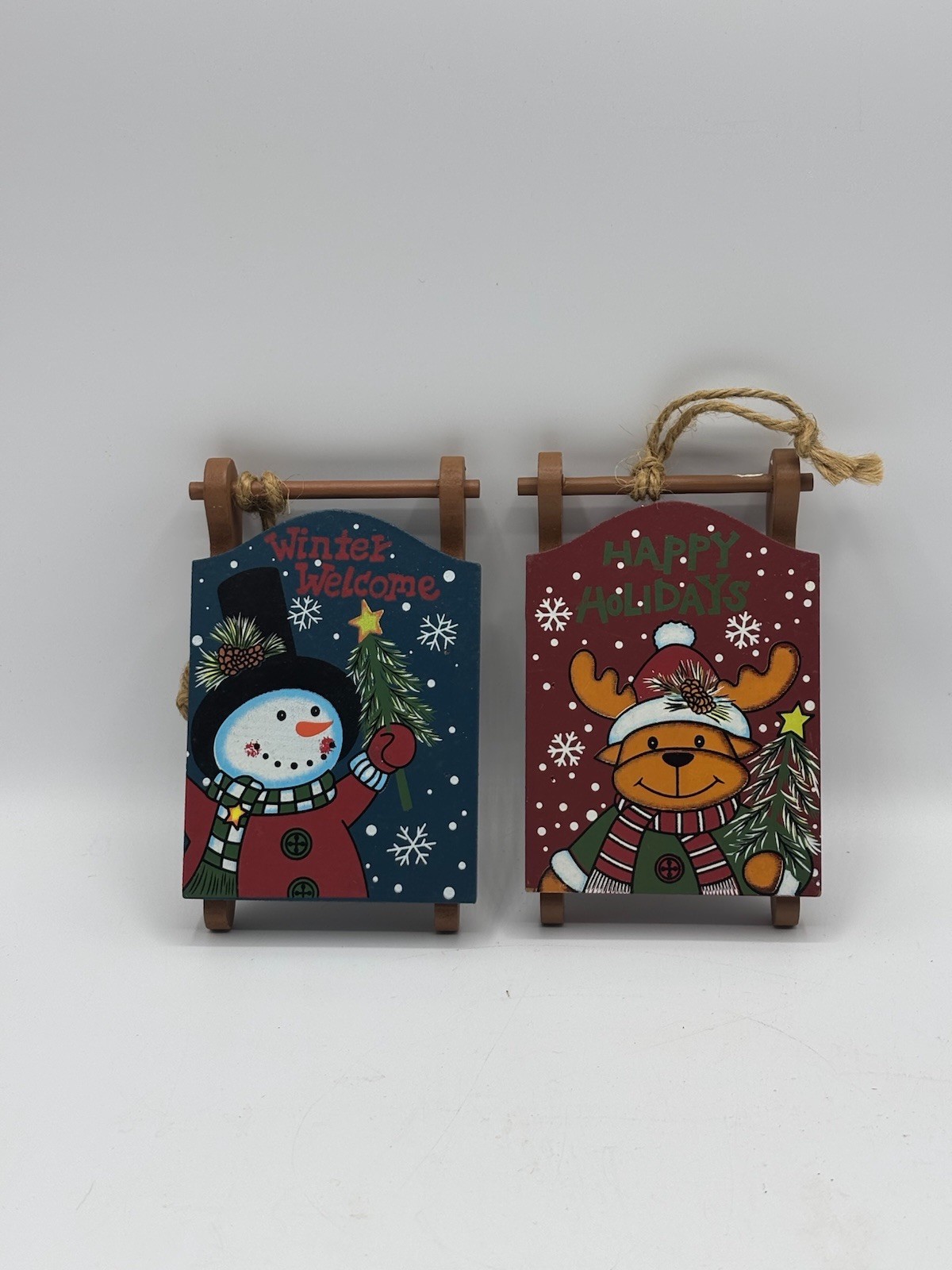 Set Of 2 Creative Design Limited Wood Sleds 2012 Christmas Ornaments 4.5\