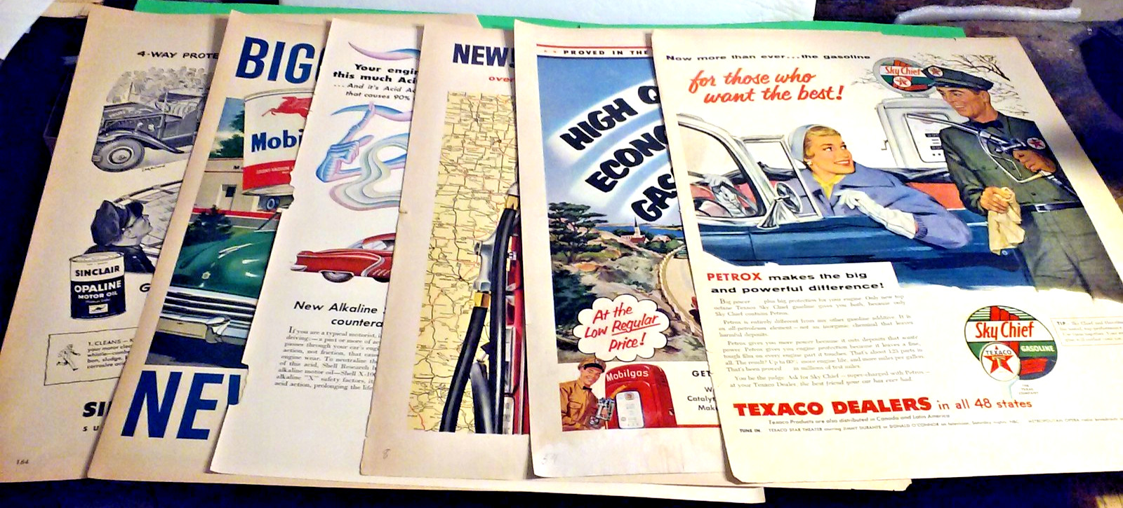 Lot 6 Retro Vintage Original 1940\'s-50\'s Life Magazine Rare Gas & Oil Ad Sheets