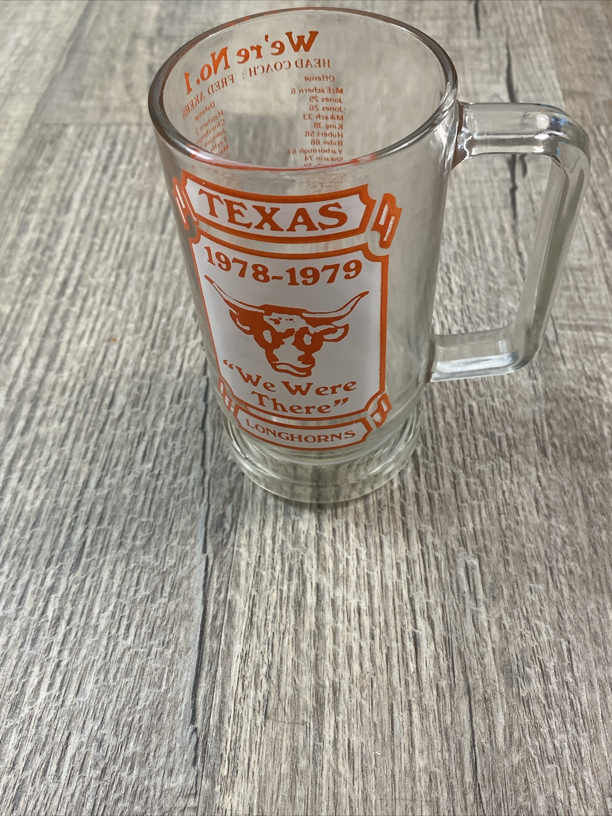 Vintage UT Texas Longhorns 1978 - 1979 Glass Mug Roster New
