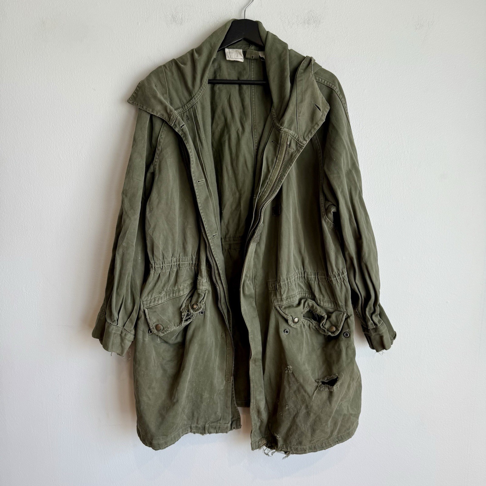 Vintage 1960-1980 French Army Parka Hooded Distressed