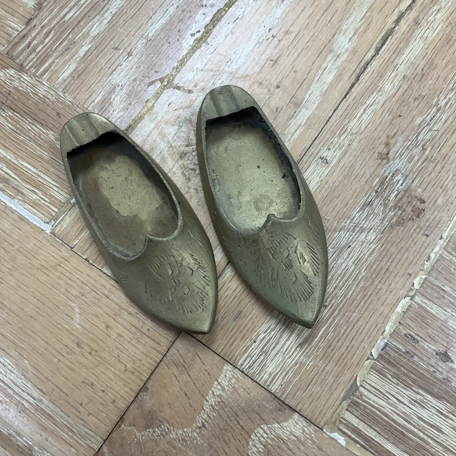 Vintage Etched Brass Slipper Ashtrays 2 Pieces (Set of 2)