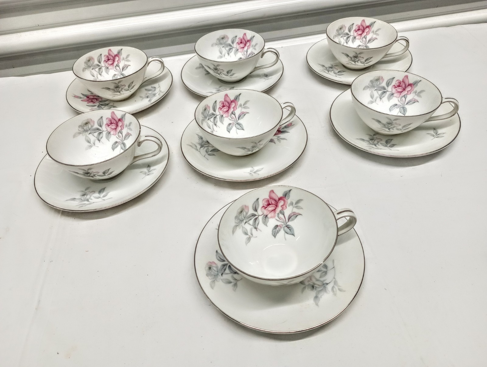 Contour China Rambler Set of 7 Floral Tea Cups and Saucers - Made in Japan. Rare