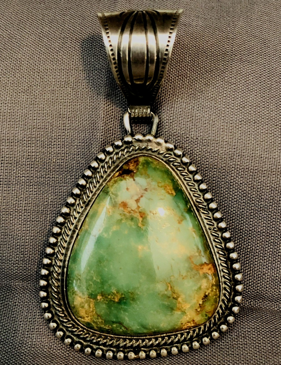 Vtg Navajo WALLACE YAZZIE JR. Sterling & Turquoise Pendant Large Bale Vtg Navajo WALLACE YAZZIE JR. Sterling & Turquoise Pendant Large Bale
