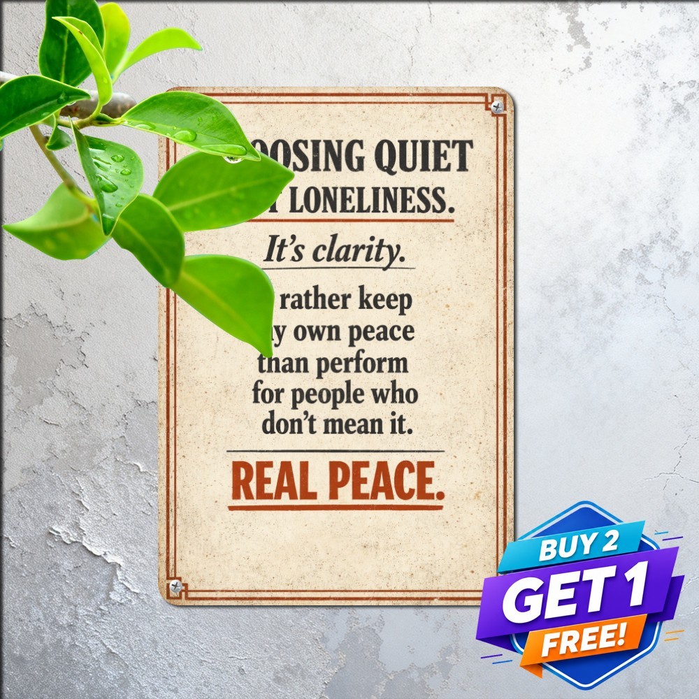 Peaceful Solitude Reading Quote Sign Vintage Mindful Metal Tin Plaque