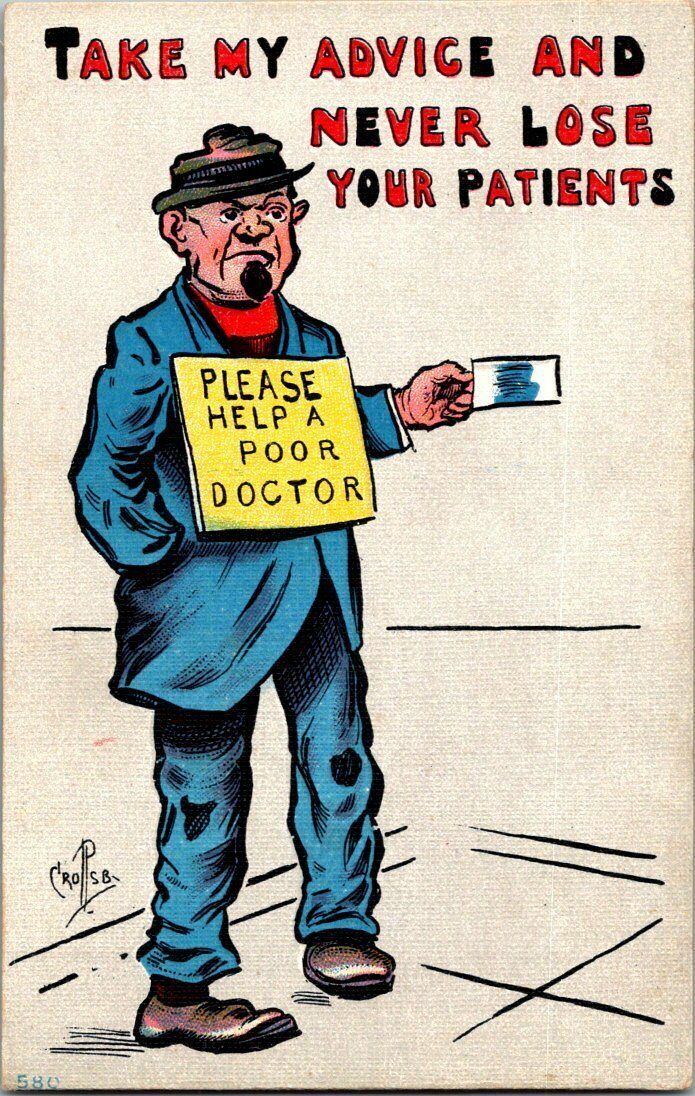 1908. PLEASE HELP A POOR DOCTOR. ARTIST SIGNED. POSTCARD SC18