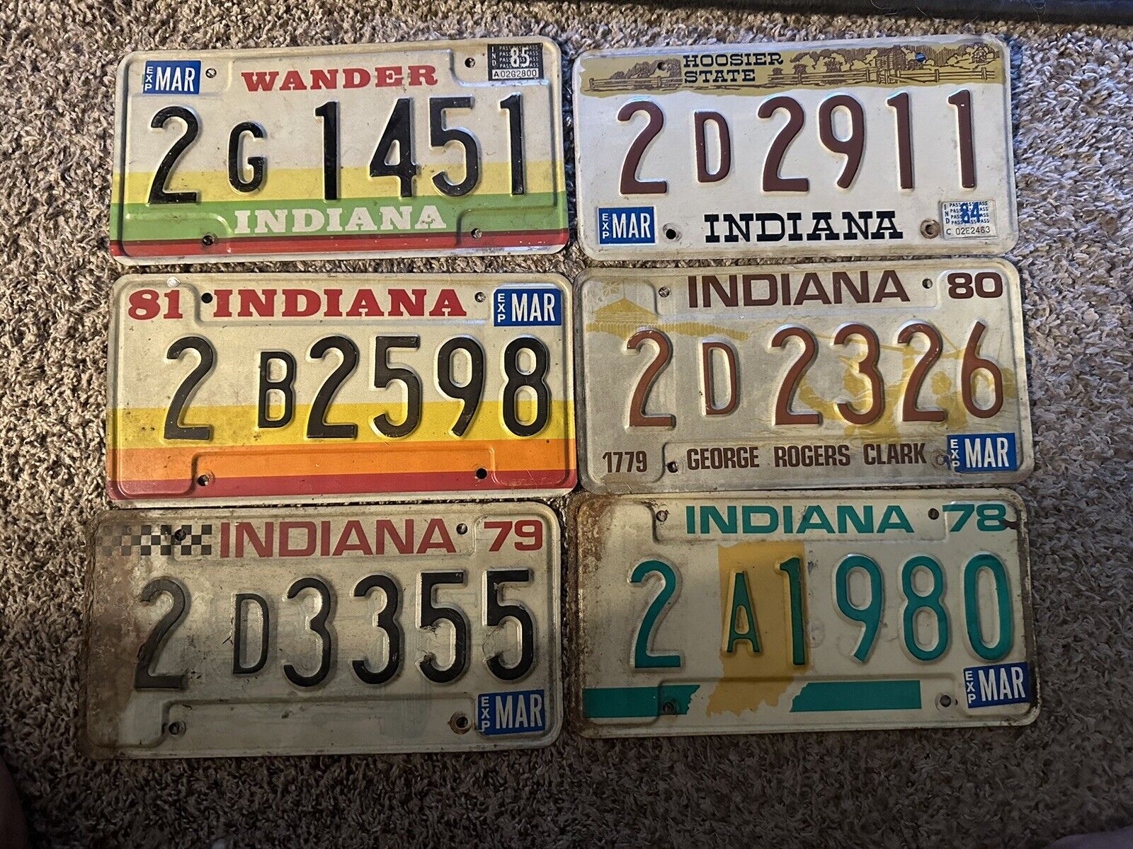 Vintage Indiana License Plates Lot Of 6