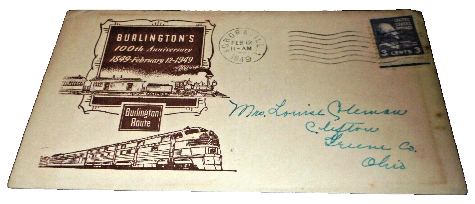 1949 CB&Q BURLINGTON ROUTE MILEPOST 100th ANNIVERSARY SOUVENIR ENVELOPE R
