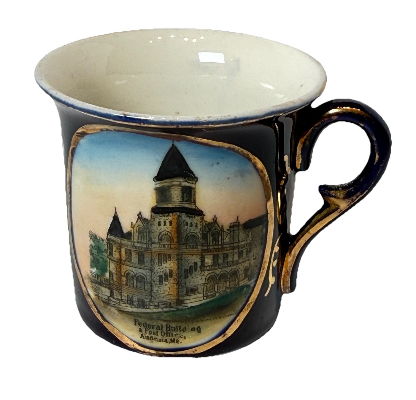 AUGUSTA MAINE ME Antique POST OFFICE Souvenir TRINKET WHEELOCK COBALT TEA CUP