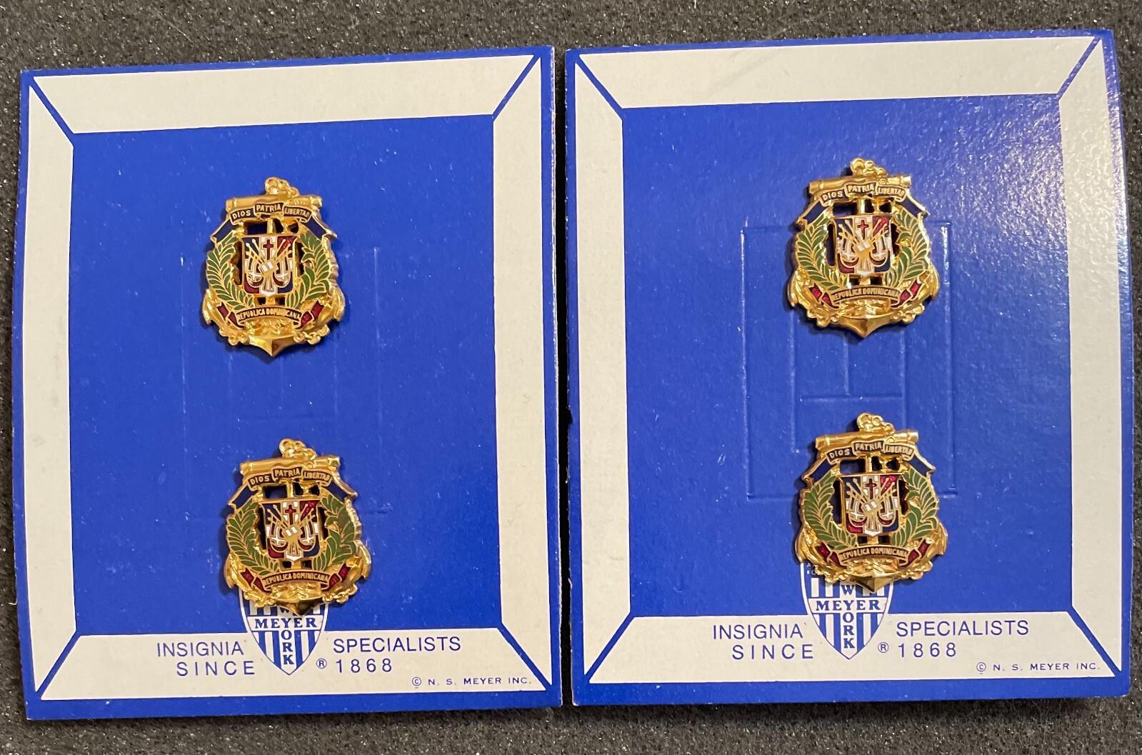 Trujillo Era DOMINICAN REPUBLIC Navy Officer Crest Lapel Insignia Set (Two Pair)