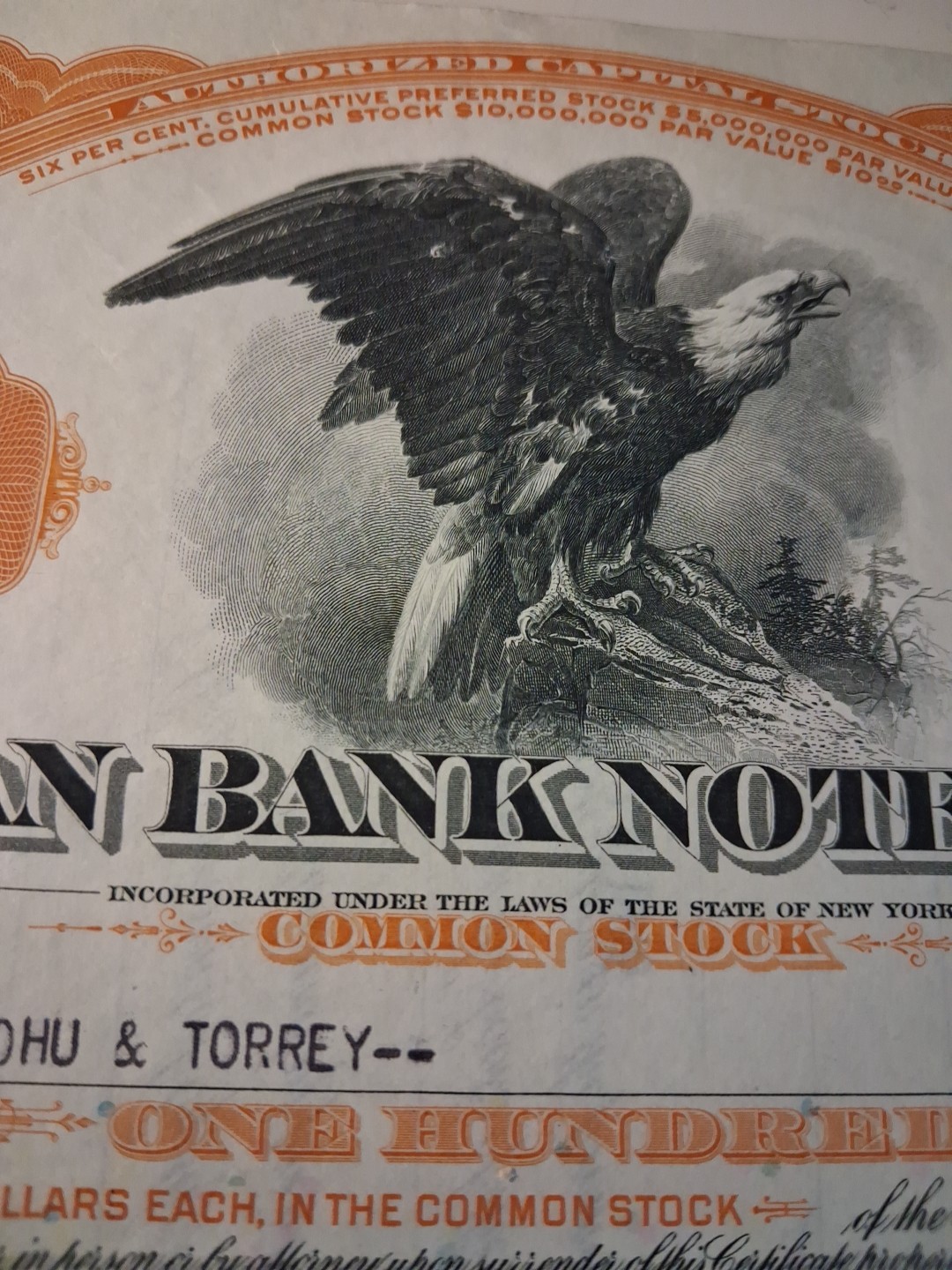 Vintage American Bank Note Co Stock Certificate 🦅 Orange Common 1920s–60s