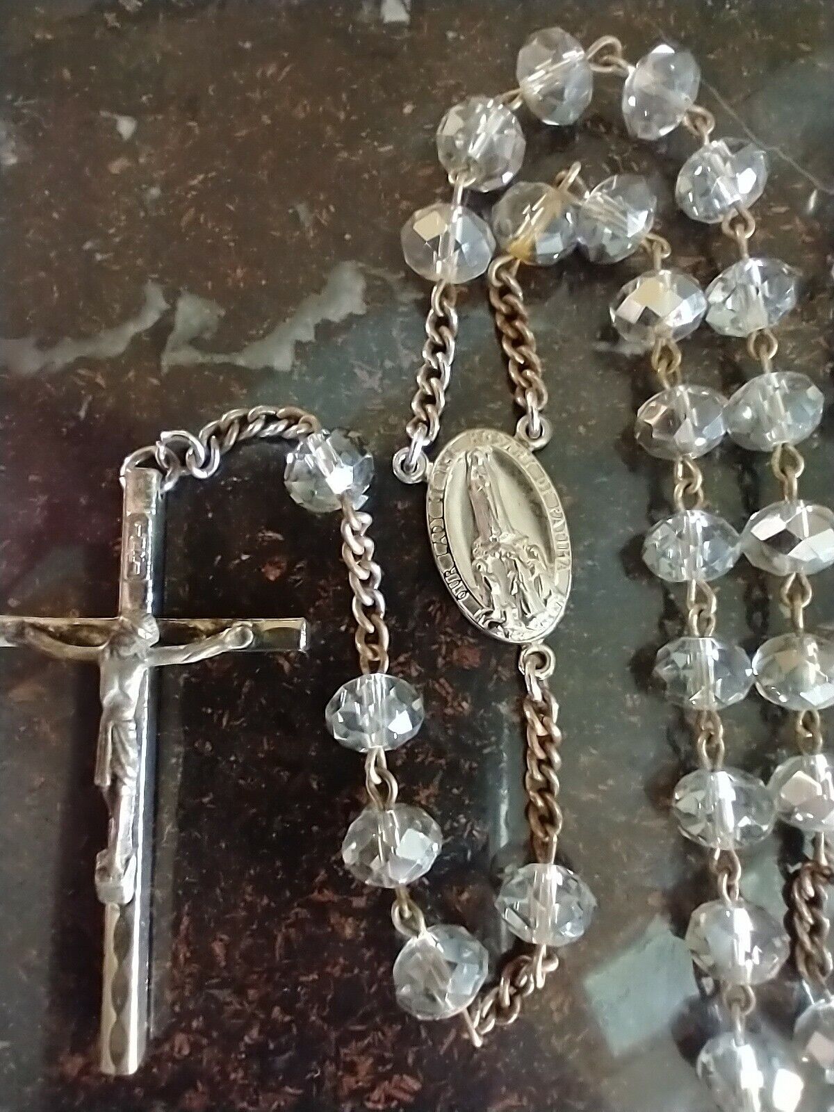 Vintage Catholic Clear Glass Rosary