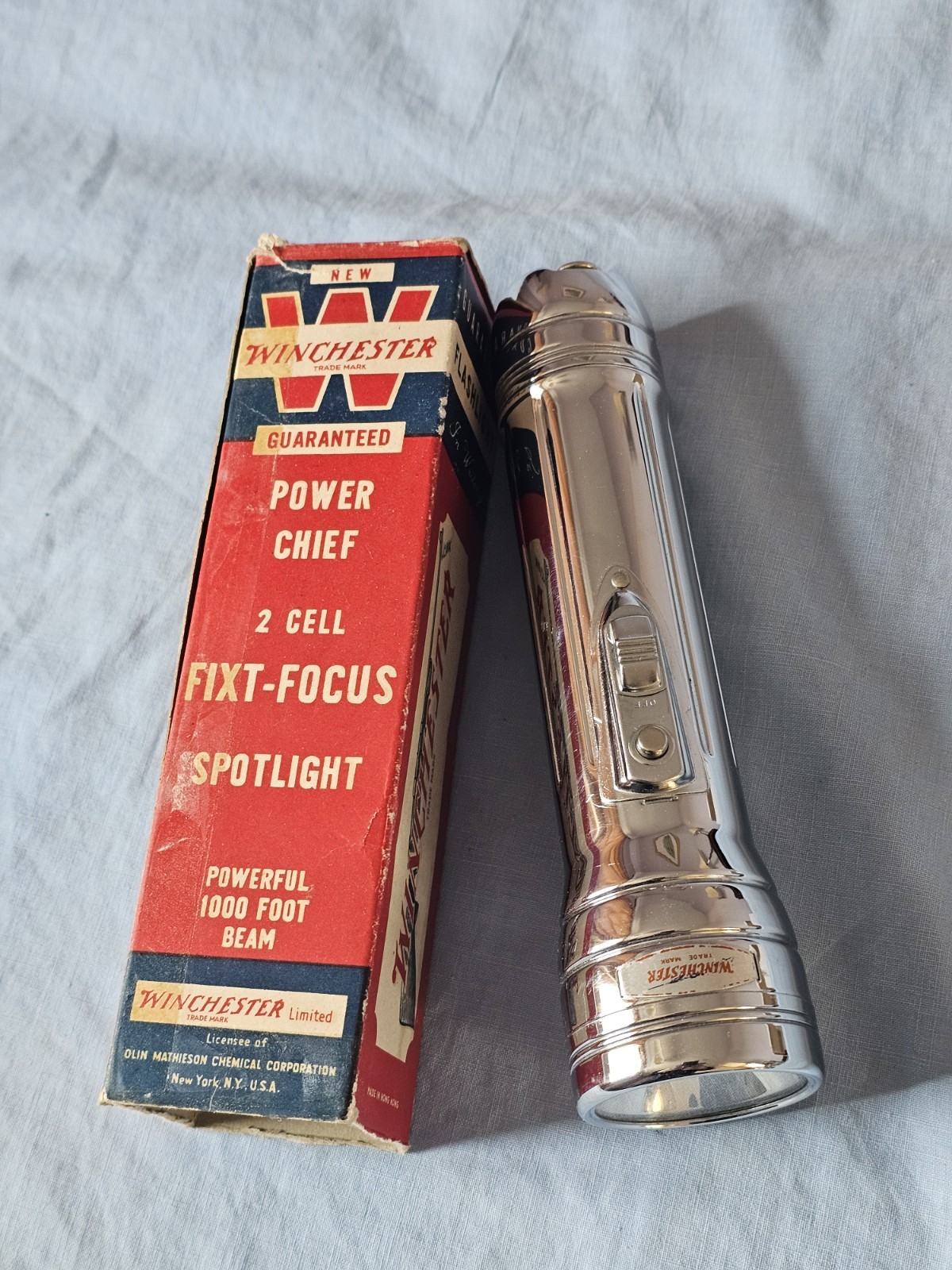 Vintage WINCHESTER Ltd USA POWER CHEIF SPOTLIGHT Torch Flashlight CHROME UNUSED