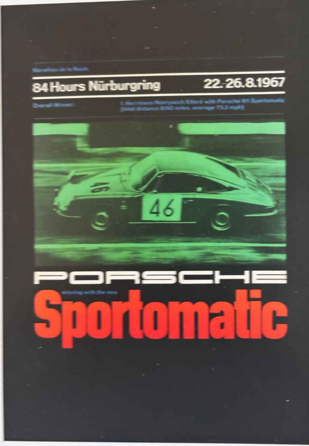 PORSCHE FACTORY POSTER 1967 NURBURGRING 86 HOURS