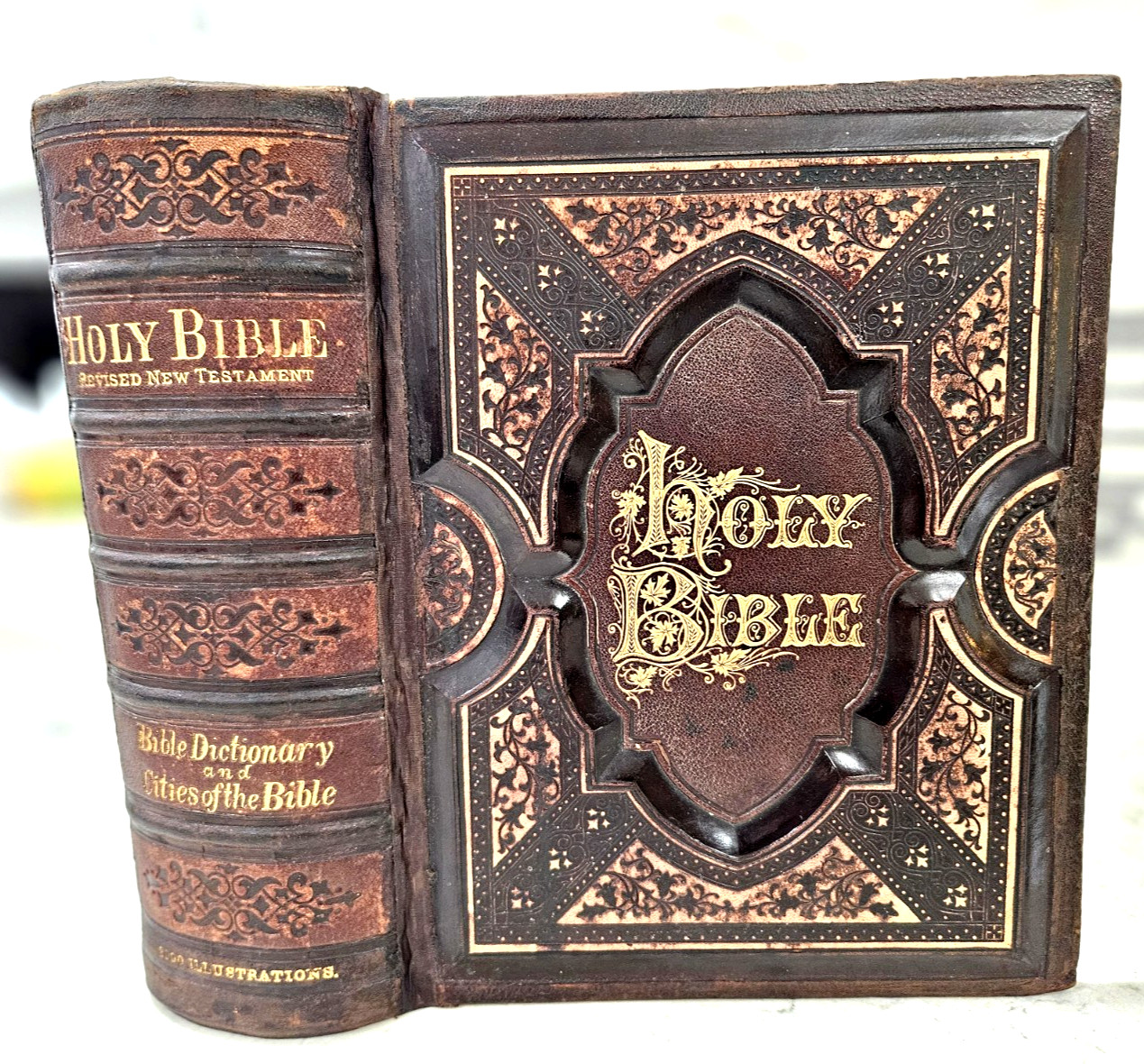 1876 Antique BIBLE w/Apocrypha Royal Quarto bible family 2000 pictorial 1800's