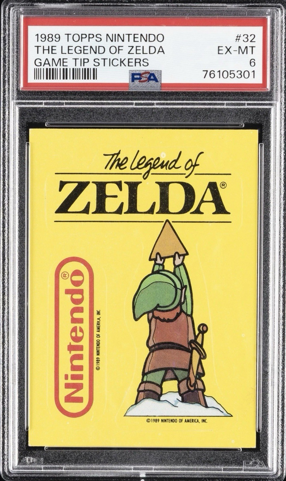 1989 TOPPS NINTENDO GAME TIP STICKERS #32 THE LEGEND OF ZELDA PSA 6