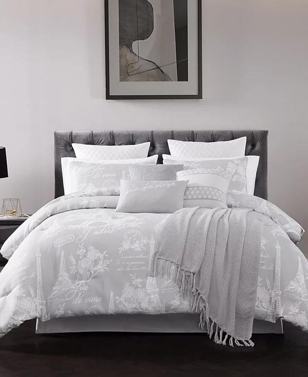 Hallmart Collectibles 14-Pc Dreams of Paris Jacquard Queen Silver Comforter Set