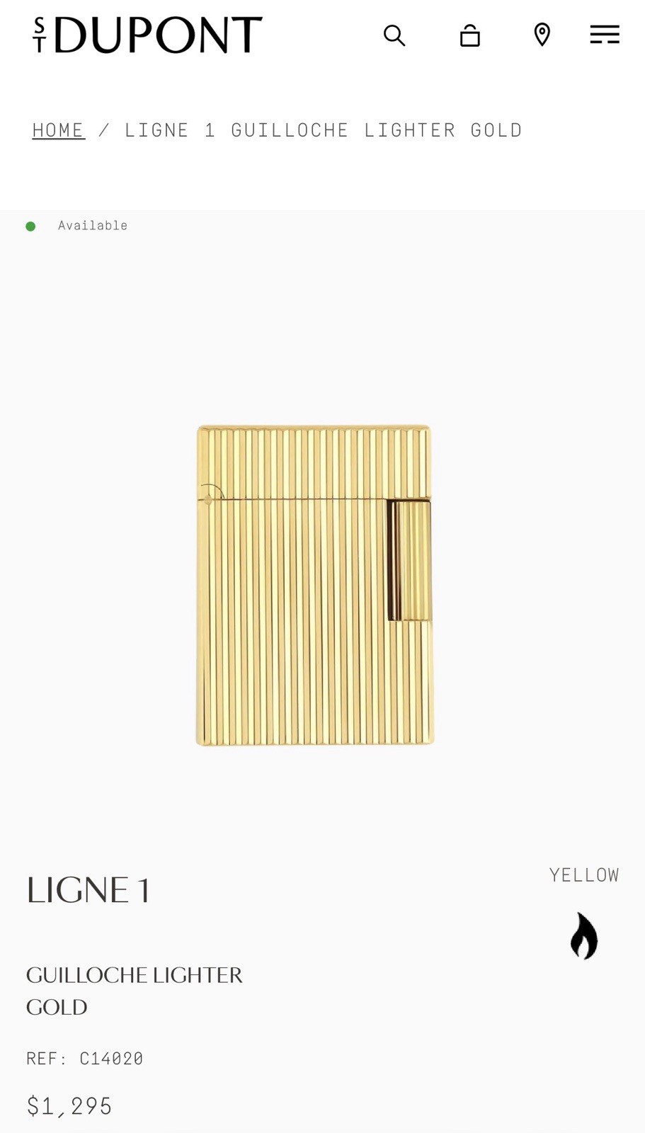 S.T. Dupont Ligne 1 Small Gold Plated Lighter C14020 Rare Salesman Sample