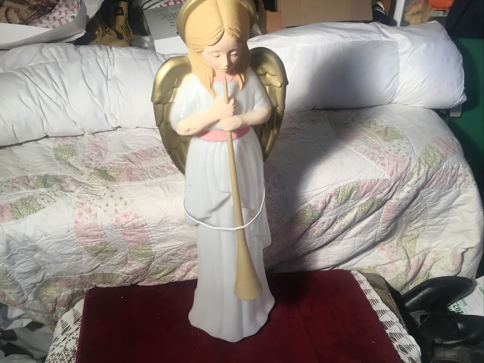 [RARE] VTG 1990,S TPI BLOW MOLD LIGHTED ANGEL,W/HORN 34” TALL GREAT CONDITION 