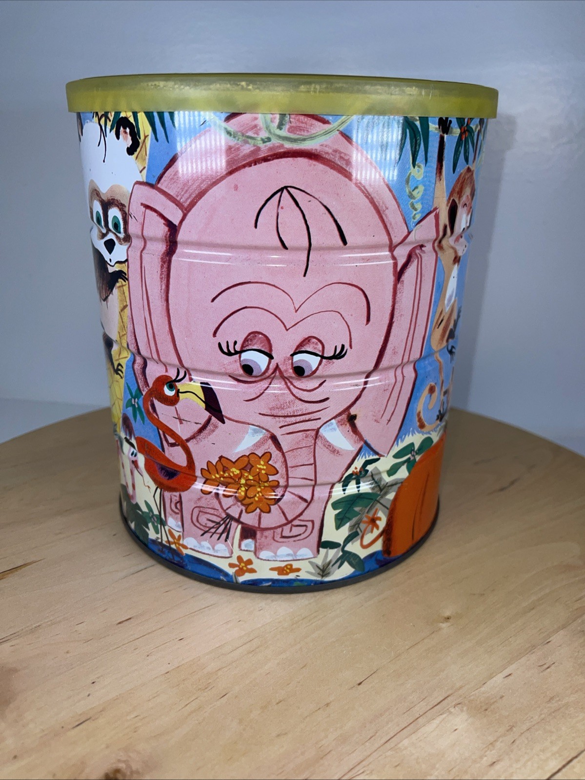 Vintage 60s Folger’s Coffee Can Jungle Animals Elephant Lion Tiger Monkey Hippo