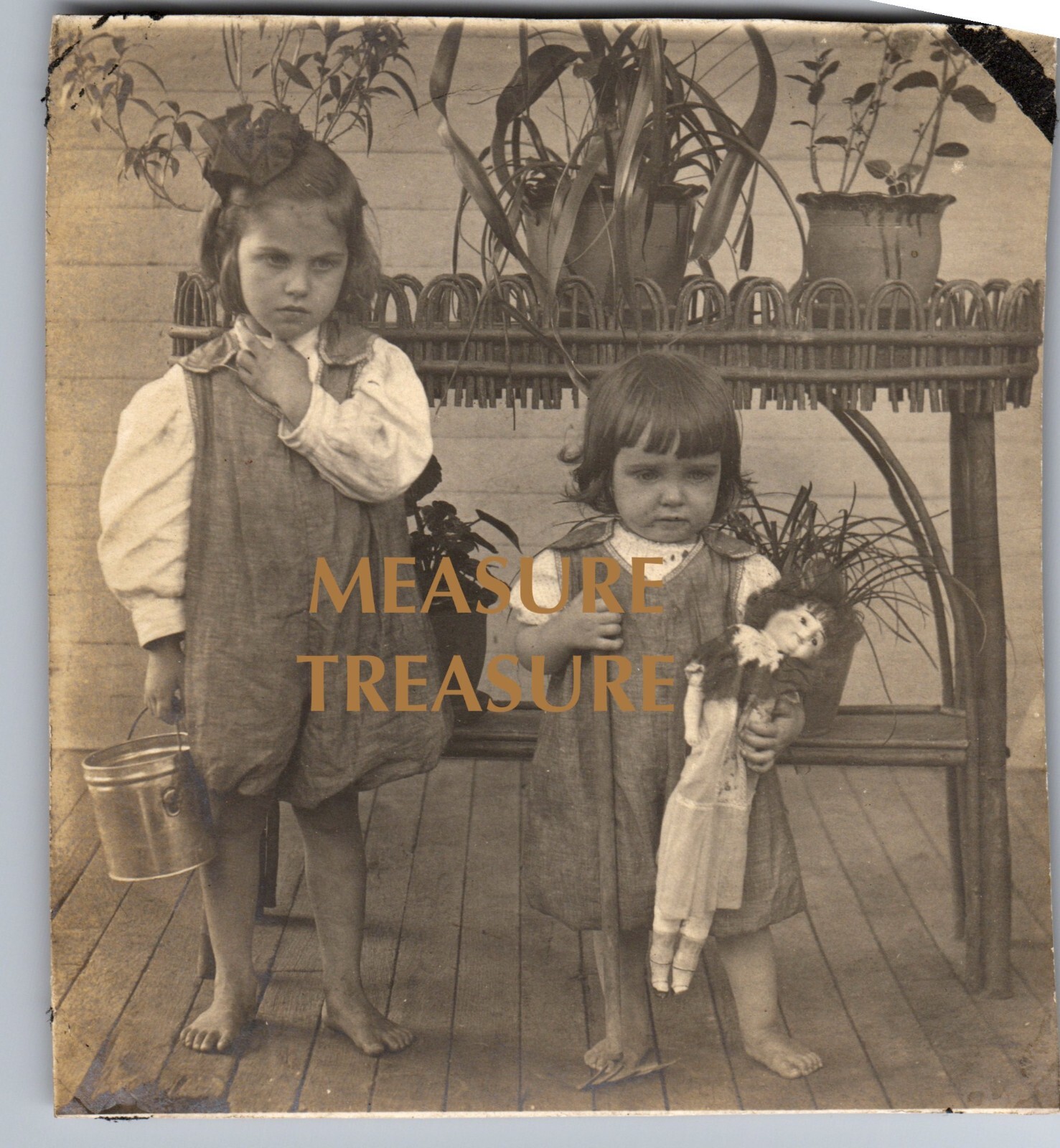 C.1910 RPPC VERY CUTE GIRLS, DOLL, PAIL BUCKET, STRAPPERS PHOTO Postcard P70