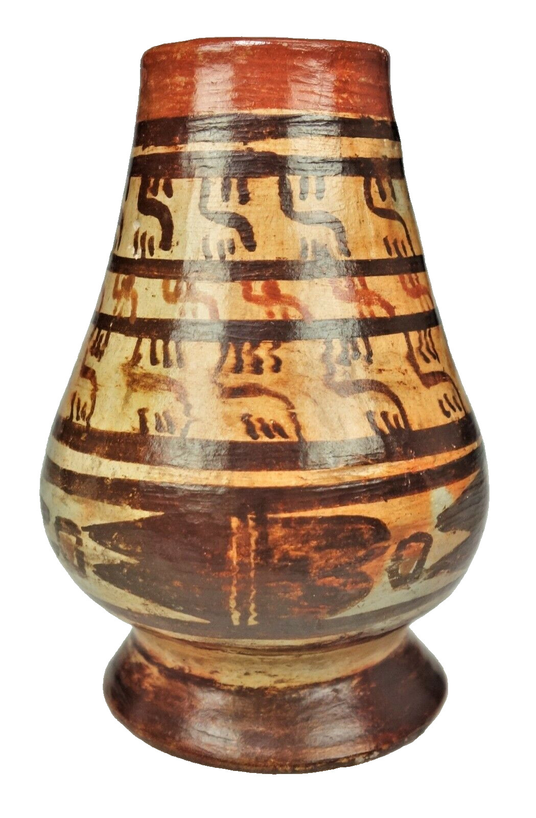 Small Hand Turned Pottery Clay Footed Vase Jar 3.75” Native Tribal Pattern