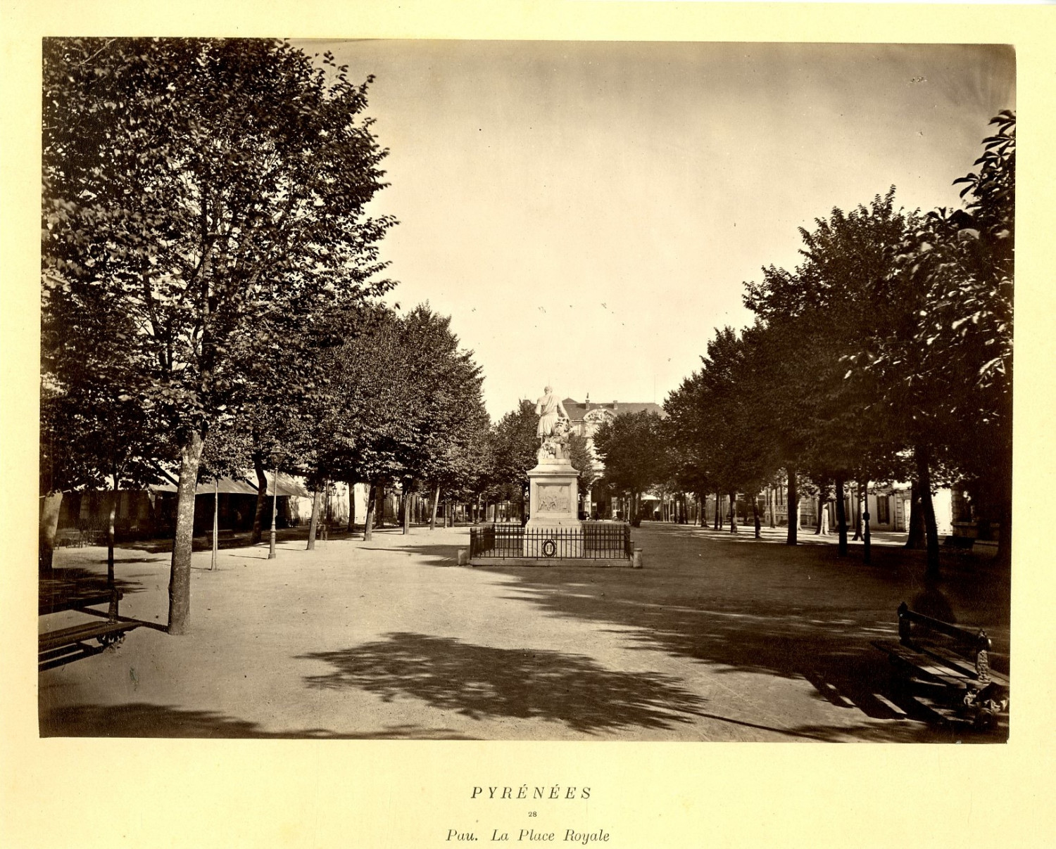 France, Pyrenees, Pau, La Place Royale France. Vintage albumen print. Print 