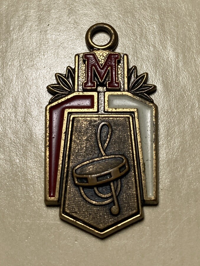 Vintage 70’s High School Award Charm Letter M Band Music Design Red And White
