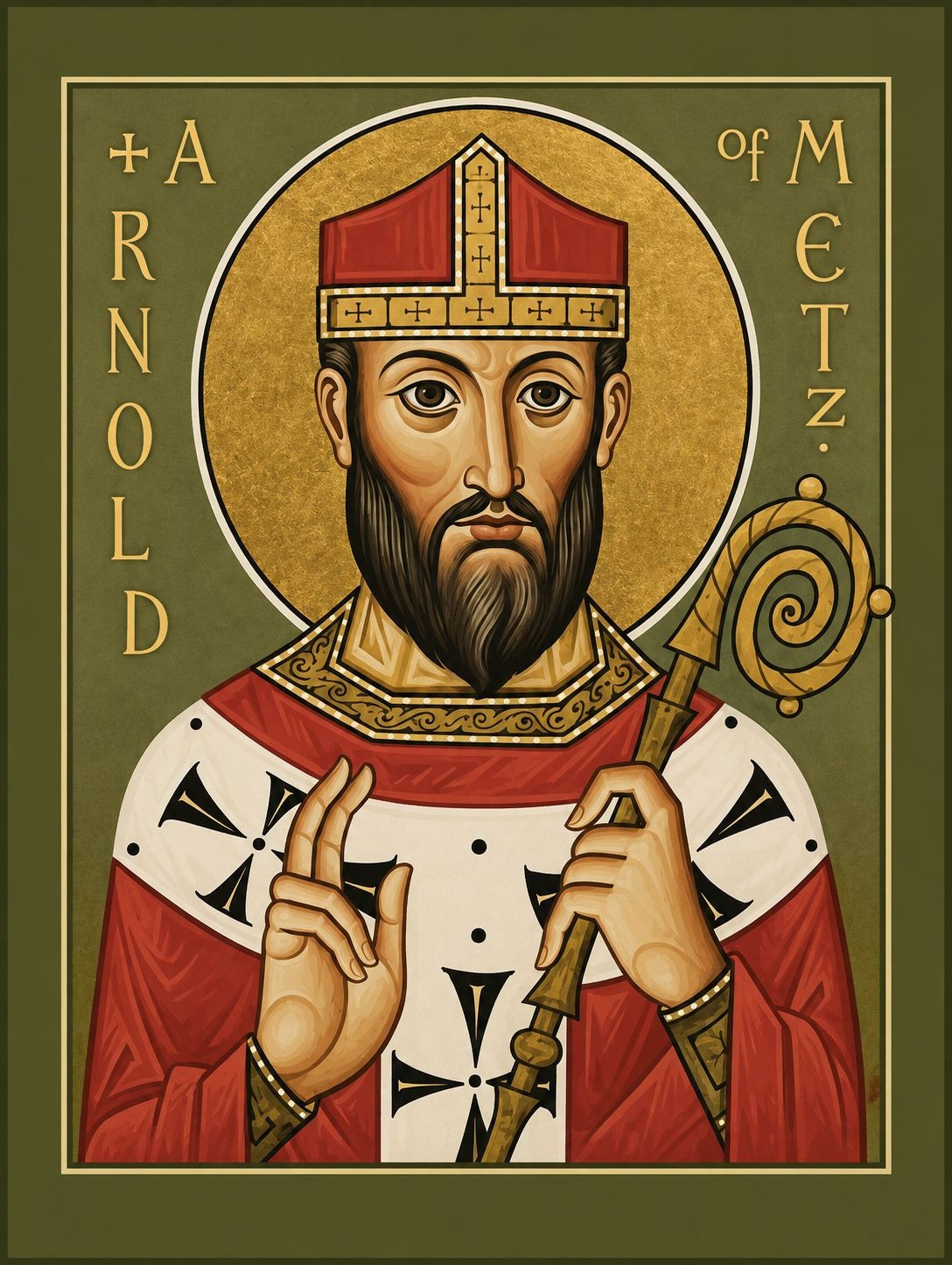 Saint Arnulf of Metz Orthodox Icon, Patron Saint of Brewers | 30x39 cm (12