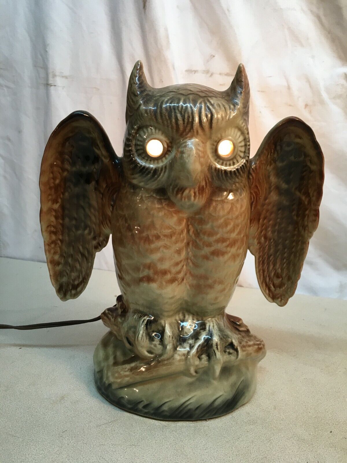  Mid Century Texans Inc Ceramic Owl Night Tv Light 11.5in Spooky Eye Halloween