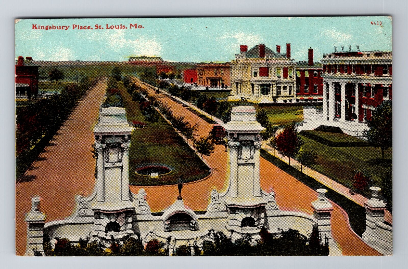 St Louis MO-Missouri, Kingsbury Place, Aerial Antique, Vintage Souvenir Postcard