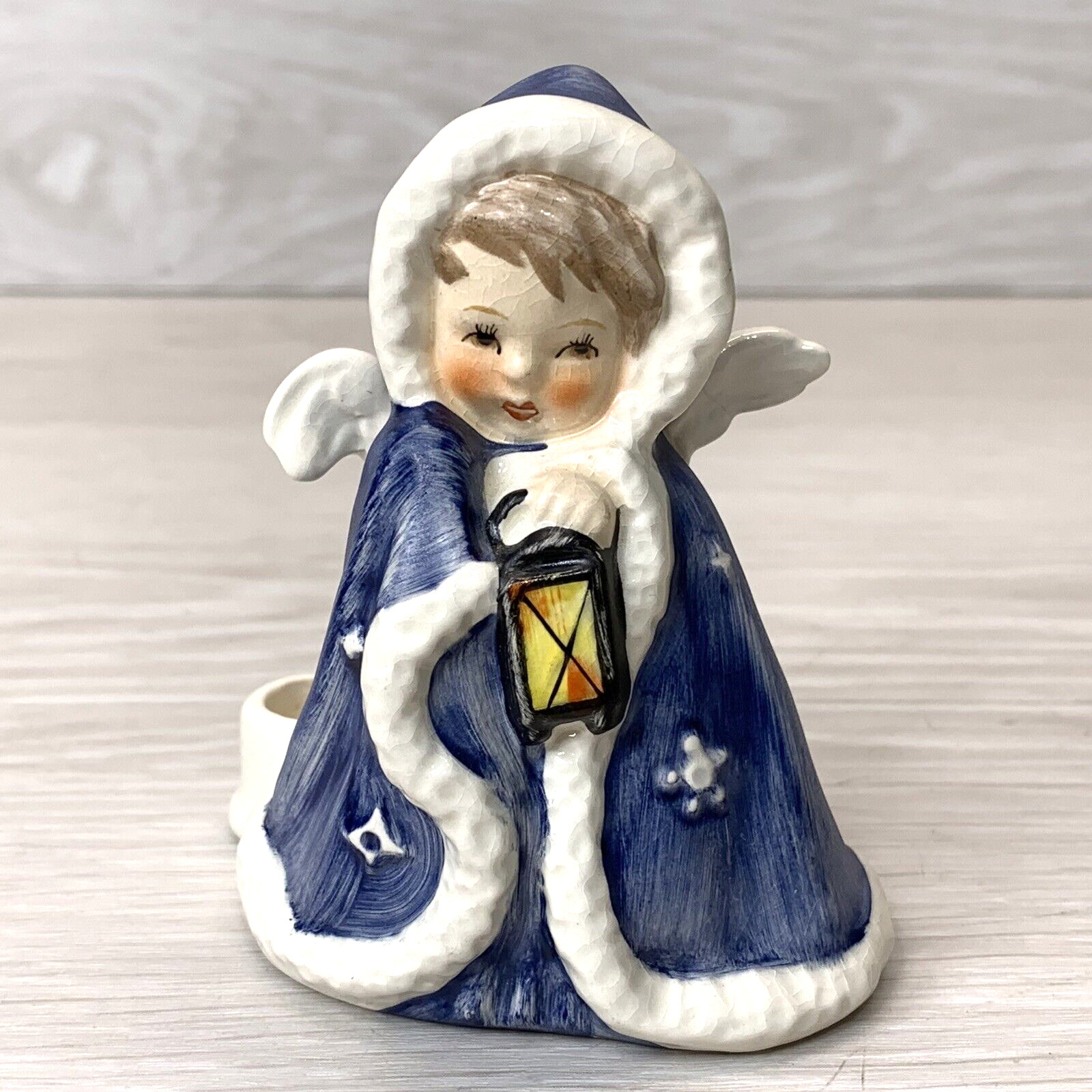 VTG Goebel Blue Angel w/lantern 1958 Candle Holder SIGNED Figurine Germany