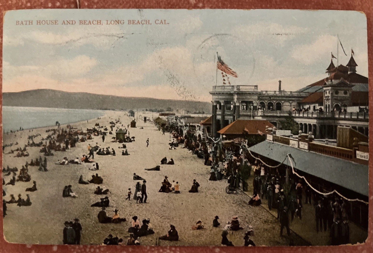 Antique Postcard Long Beach California Bathhouse And Beach 1907 With Stamp RARE 