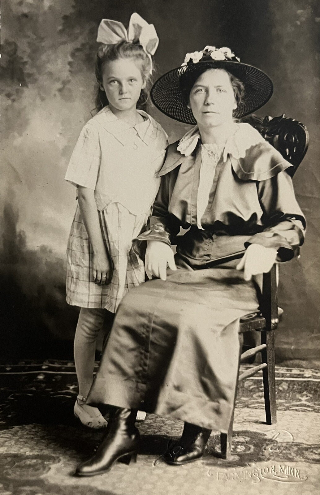 c1910 Mother Daughter, Farmington, MN Antique Real Photo Postcard RPPC