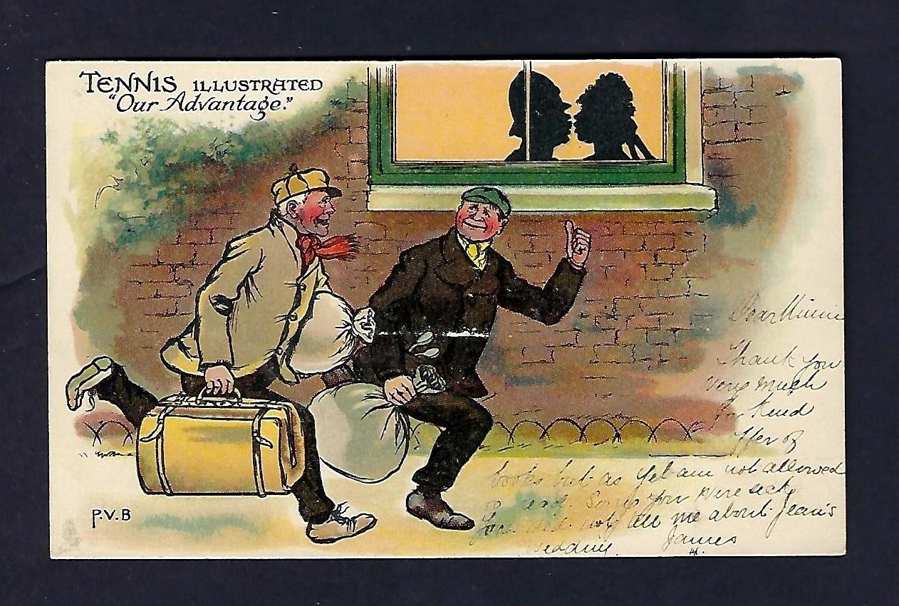 c1905 Tucks Series 902 Postcard Tennis Illustrated – Our Advantage, Humorous