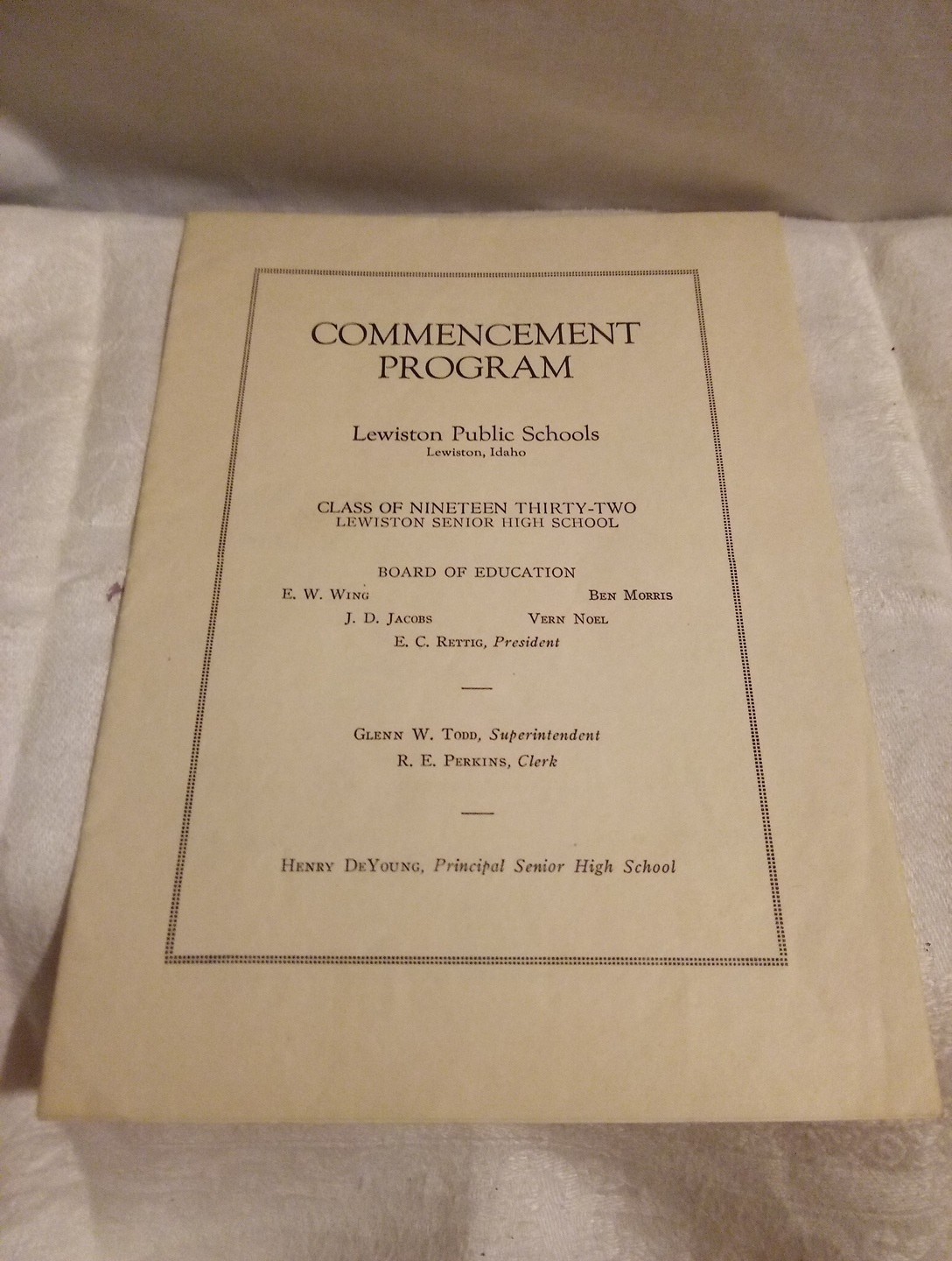 Antique Lewiston Public Schools Commencement Program