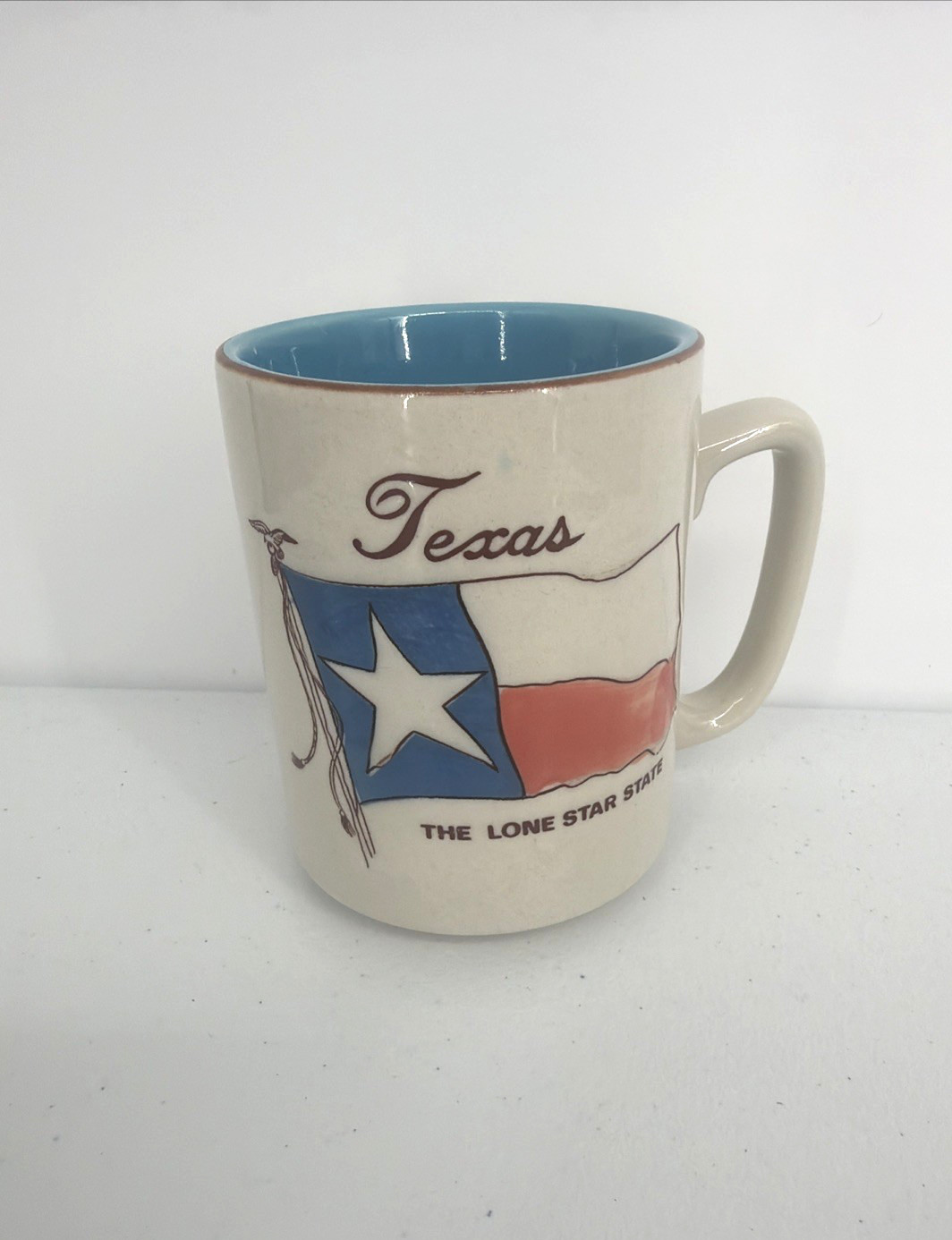 Vintage Texas Lone Star State Coffee Mug Embossed Flag & Map 12oz Made In Japan
