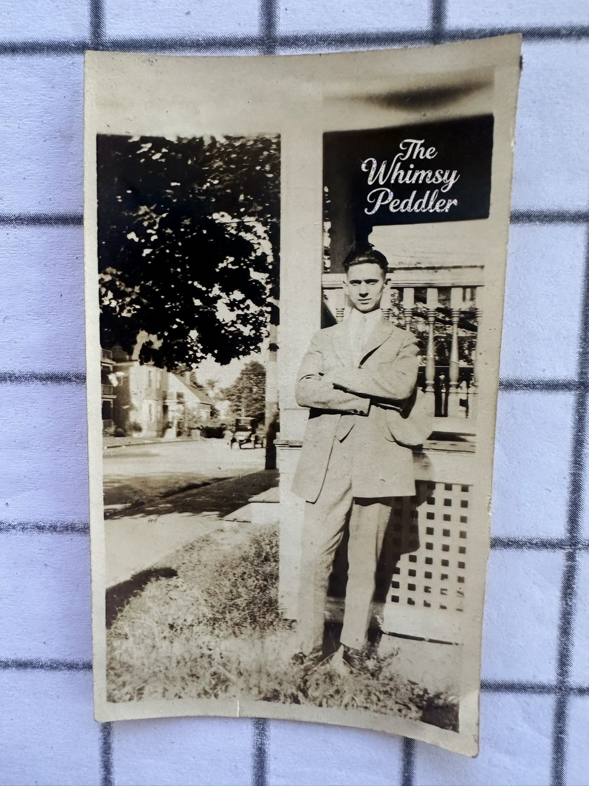 Vintage 1920s 1930s Photo Dapper Young Man Suit Porch Antique Cars Street Scene Vintage 1920s 1930s Photo Dapper Young Man Suit Porch Antique Cars Street Scene