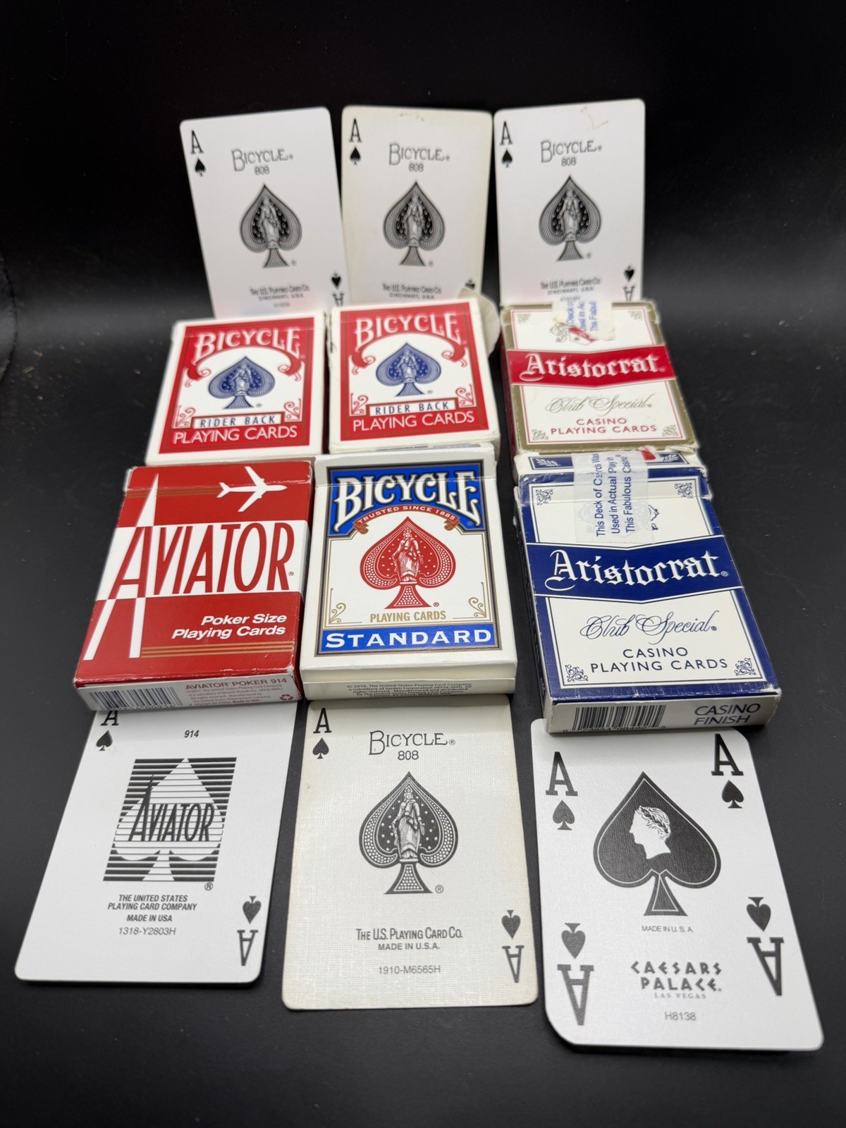 6 Vintage Playing Cards Lot Bicycle Rider Back Aviator Aristocrat Casino Decks