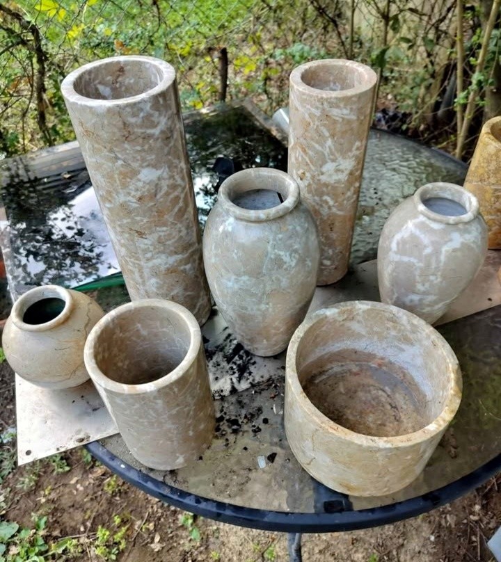 7 vintage solid marble vases