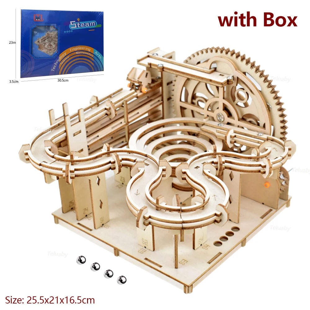 3D Wooden Puzzle DIY Mechanical Manual Model Building Kits Assemble Toys Marble