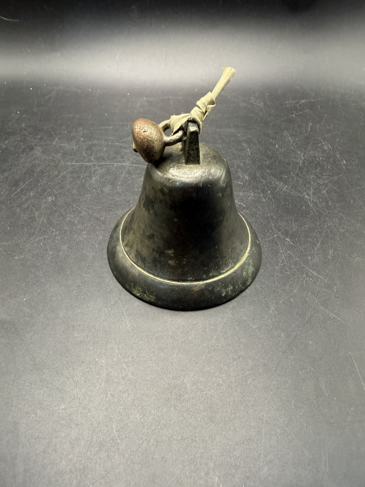 Antique Vintage Cast Bronze Brass Table Bell Heavy Green Verdigris Patina 