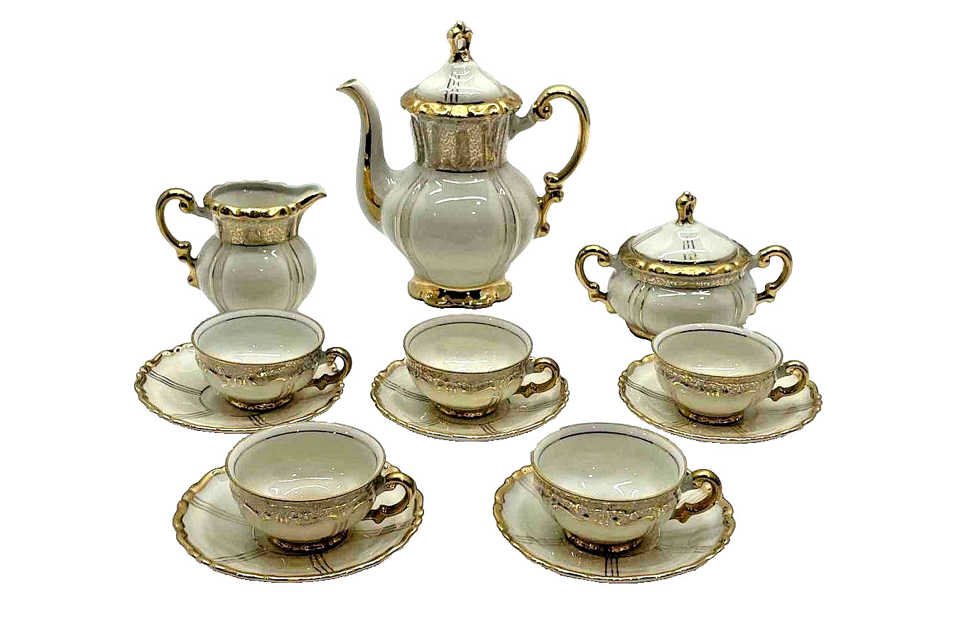 Mitterteich Bavaria White Gold Tone Porcelain Tableware Tea Set, 13 PC