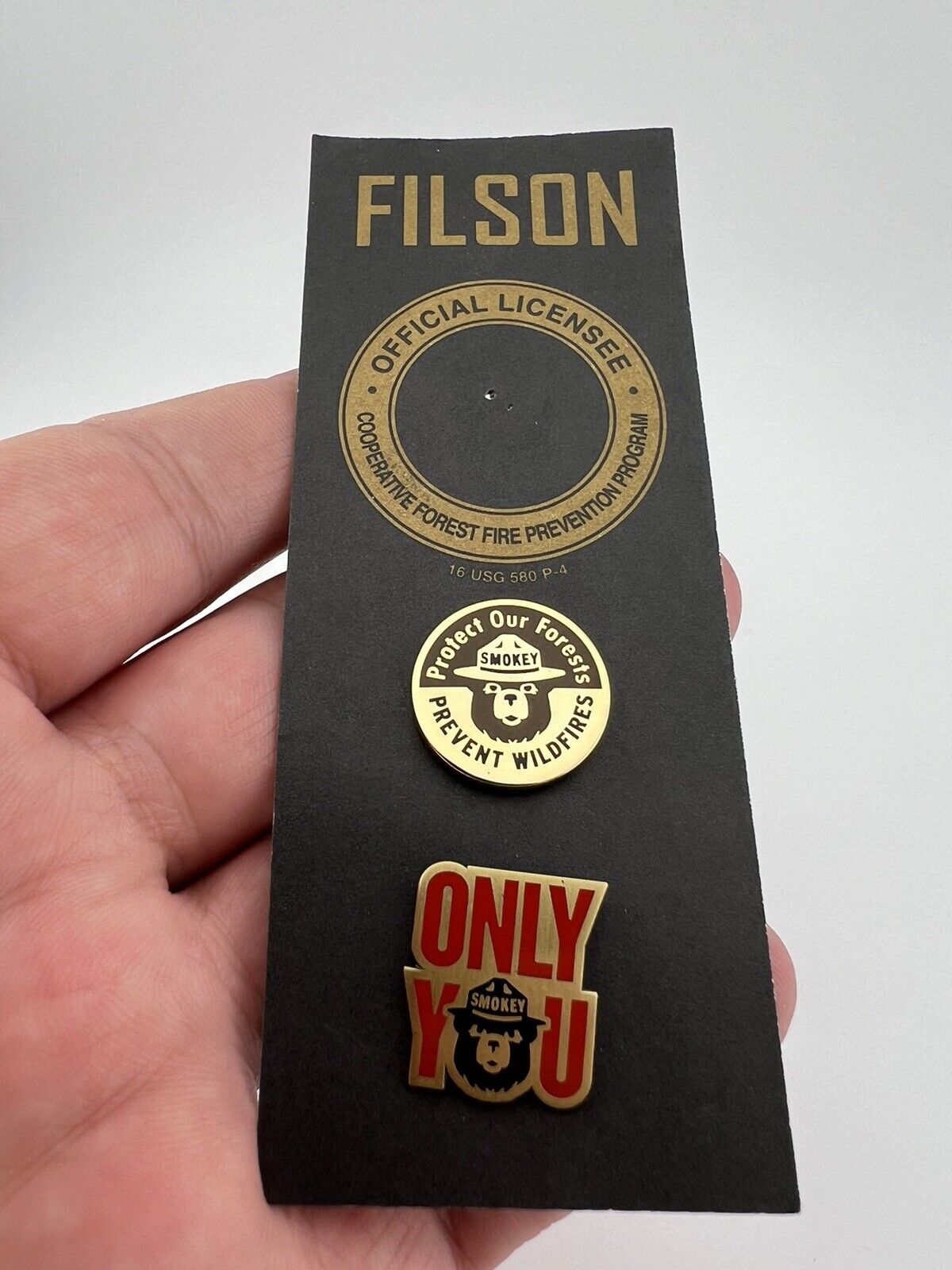 Filson Smokey Bear Pin Set - Set Of 2 Rare Pins - 1 Missing - Incomplete