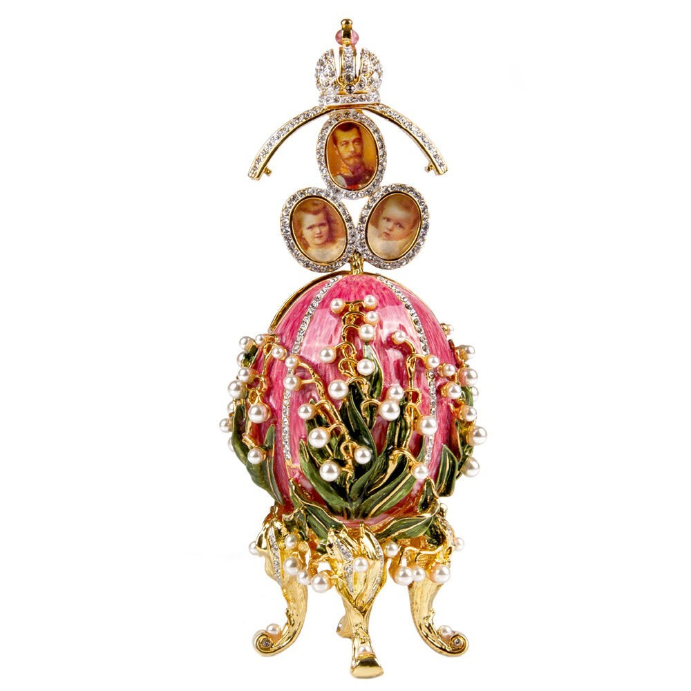 Lilies of the Valley Faberge Egg Replica Pink Jewelry Box Easter Egg Фаберже