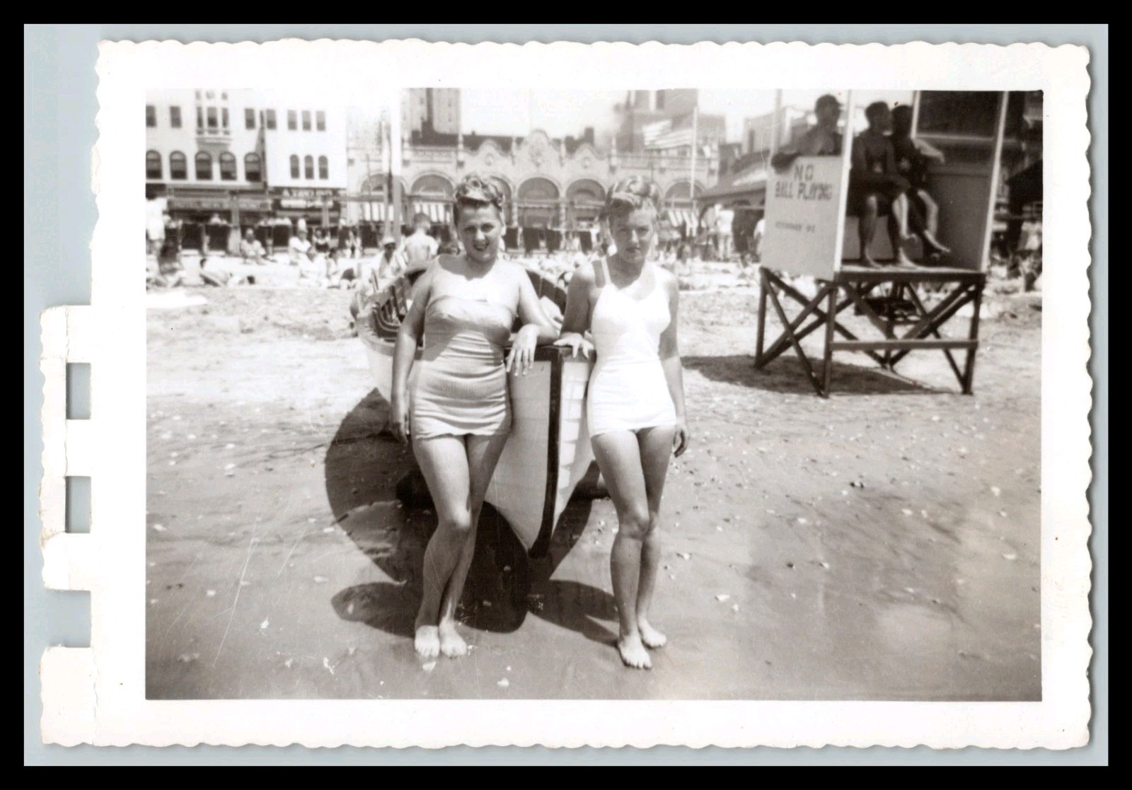 1950s Atlantic City NJ Beach Women Swimsuits Lifeguard Boat Vintage Photo