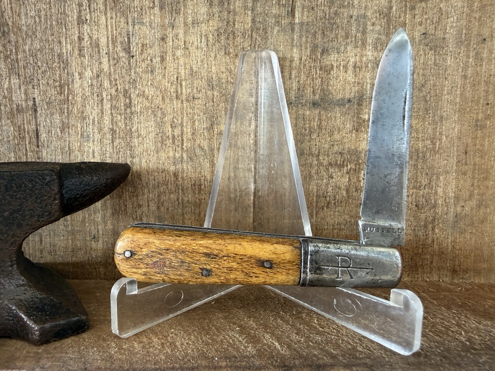 Antique RUSSELL Barlow Single Blade R Arrow Original Bone Strong Snap c.1900-30