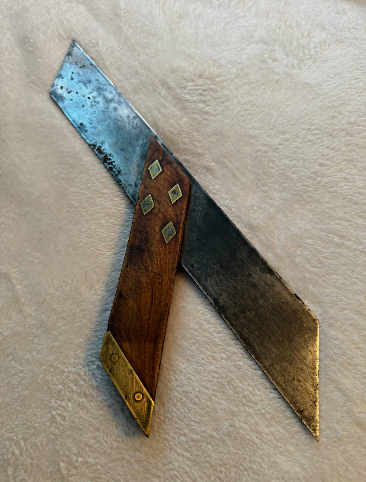 Antique 12” Brass Diamond Inlay Rosewood Mitre Square-Large  Woodworking Tool